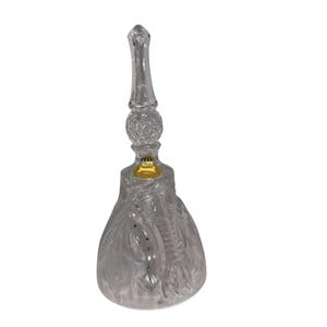 Vintage German Crystal Bell, West German Etched Flower Christmas Bell, 7 1/2" Crystal Dinner Bell Etched Floral, German Crystal Bell, READ