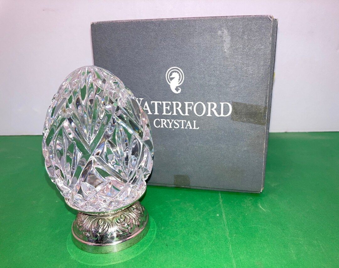 1994 Waterford Cut Crystal Egg on Stand, Signed Waterford Crystal 4 Egg