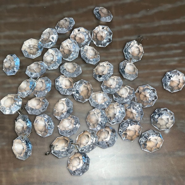 41 pieces of Antique Faceted Crystals, Octagon Antique crystal Lot, antique 5/8" Octagon chandelier Crystal, replacement Prism Crystals