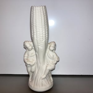 Vaso vintage con cherubino, vaso per mais con cherubini in biscotto crema, vaso per mais da 7 1/2&quot;, cherubini bianco sporco, vaso per la raccolta del mais, buono
