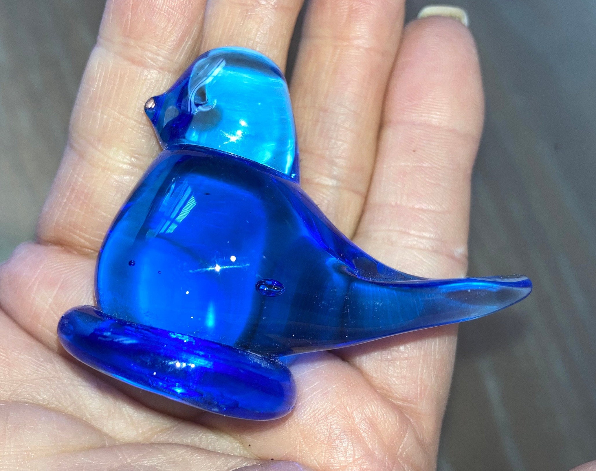 Ron Ray Turquoise Blue Glass Bluebird, Little Bird Figure, Vintage