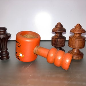 4 Pieces Vintage Wooden Parts, Wooden Tobacco Pipe, Vintage Chess Pieces, Wooden Hand Grinder,  Wooden Furniture Finial, Junk Lot