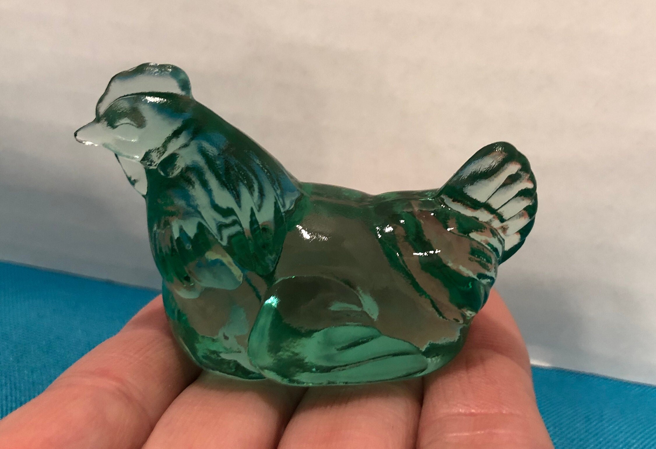 Fenton Green Hen Figure, Vintage Fenton Glass Chicken, Fenton