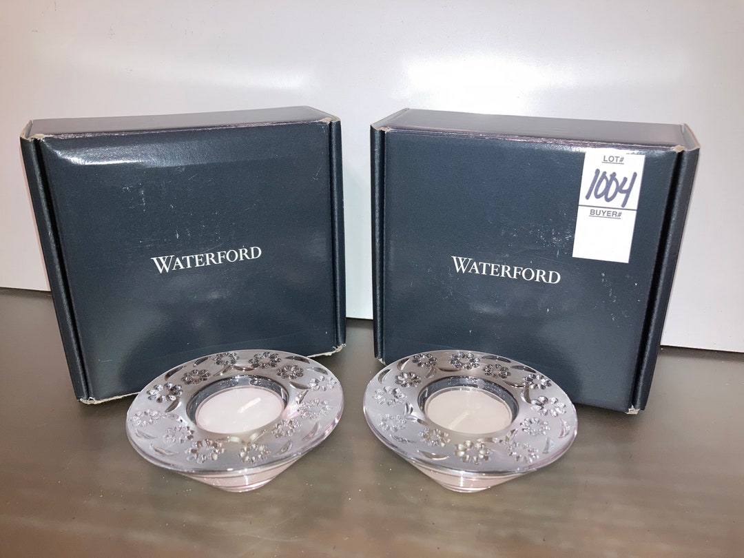 Pair of Waterford Votive Candle Holders, Waterford Crystal Daisies