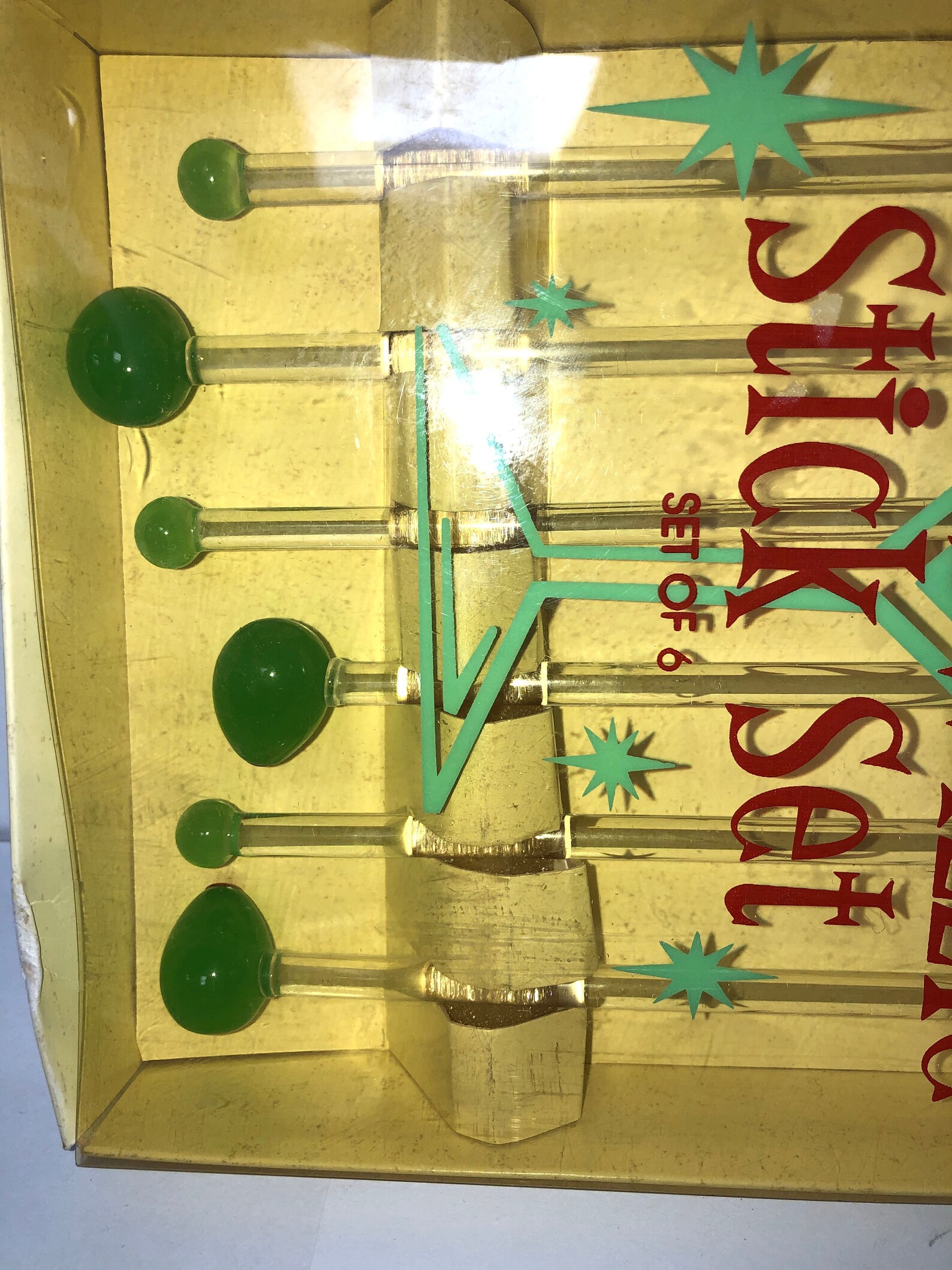6 Mid Century Glass Olive Swizzle Sticks Light Green Olive Etsy