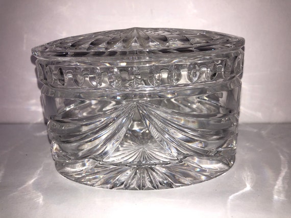Vintage Waterford Lismore Lidded Box, Waterford Overture Oval Box, Signed Waterford Lismore Box, Lismore Oval Trinket Box, Mint