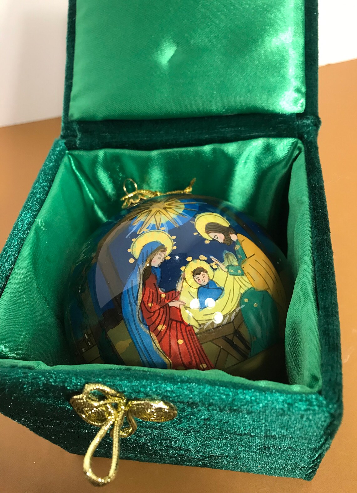 Li Bien Birth of Christ Ornament Hand Painted Glass Round Etsy