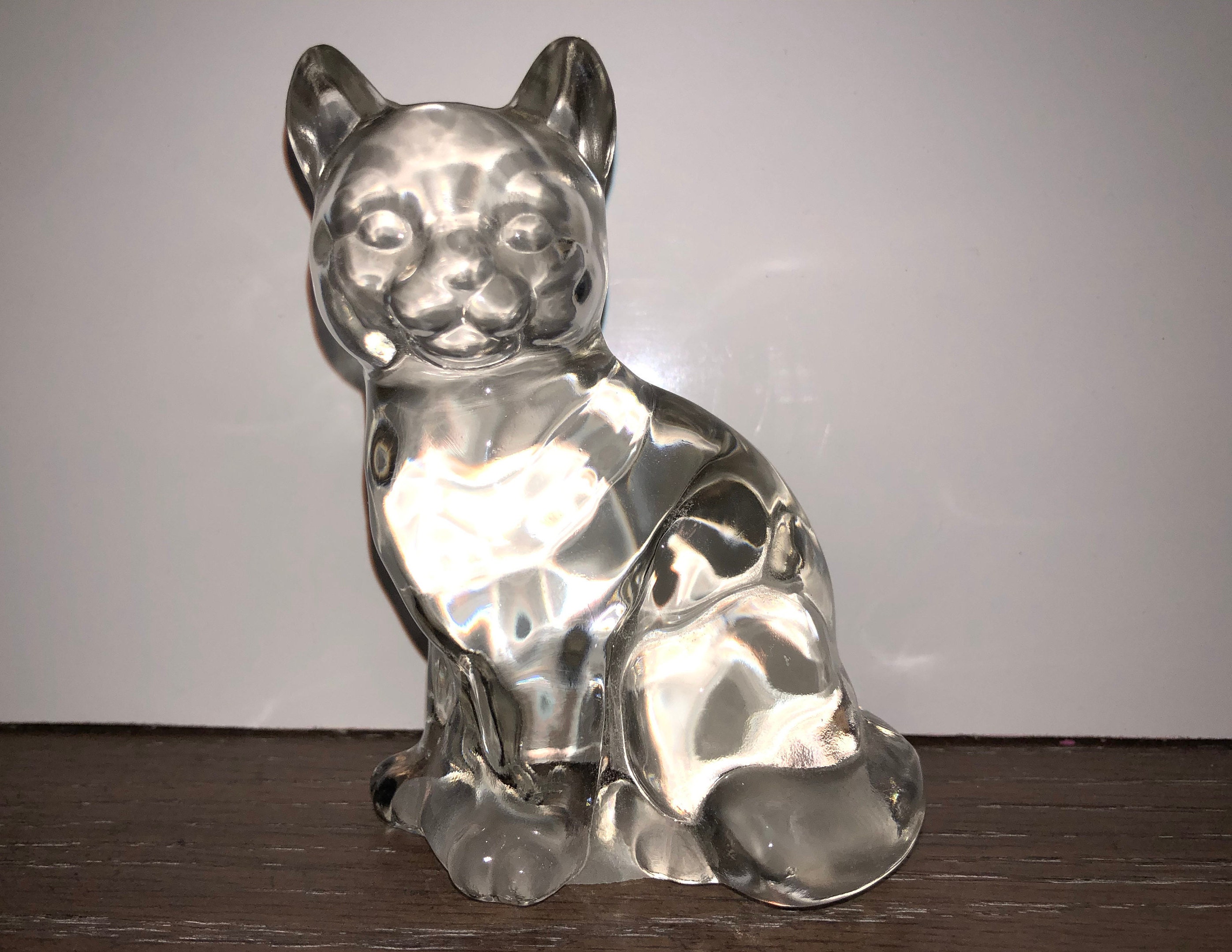 Fenton Clear Cat Figure, Vintage Fenton Glass Cat, Signed
