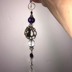 Studio Art Sun Catcher, Handmade Purple Crystal Sun catcher, Buddha Crystal Prism Sun Catcher, Vintage Crystal Prisms