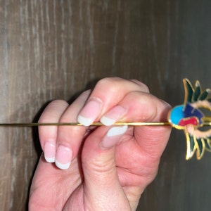 Vintage Cloisonne Bookmark, Cloisonne Indian Bird Book Mark, 5 1/2&quot; Gold Cloisonne Pick