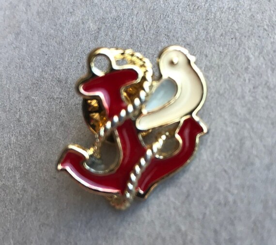 Vintage Gold Enamel Anchor Tie Tack Pin, Gold Naut