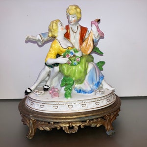 Antique Dresden Porcelain Couple, Dresden Romantique Couple Figurine, Fine Dresden Porcelain Musical Figurine,Dresden Germany Figurine Stand