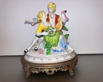 Antique Dresden Porcelain Couple, Dresden Romantique Couple Figurine, Fine Dresden Porcelain Musical Figurine,Dresden Germany Figurine Stand