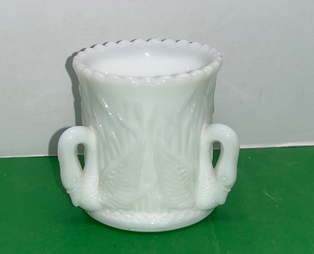 Westmoreland White Glass Swans Toothpick Holder, Vintage Milk Glass