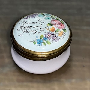 Halcyon Pink Enamel Box, English Enamel Witty and Pretty Box, Halcyon Days Enamels Pink Trinket Box, Halcyon Floral Box, English Box, Mint