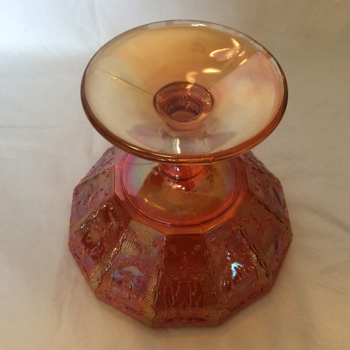 Vintage Marigold Carnival Glass Pedestal Candy Dish Imperial Etsy
