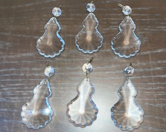 6 pieces of French Pendalogue Crystals, Large Pendalogue Chandelier Prisms, Antique 3&quot; Chandelier Crystal Sets, 2 1/2&quot; Beveled French Prisms