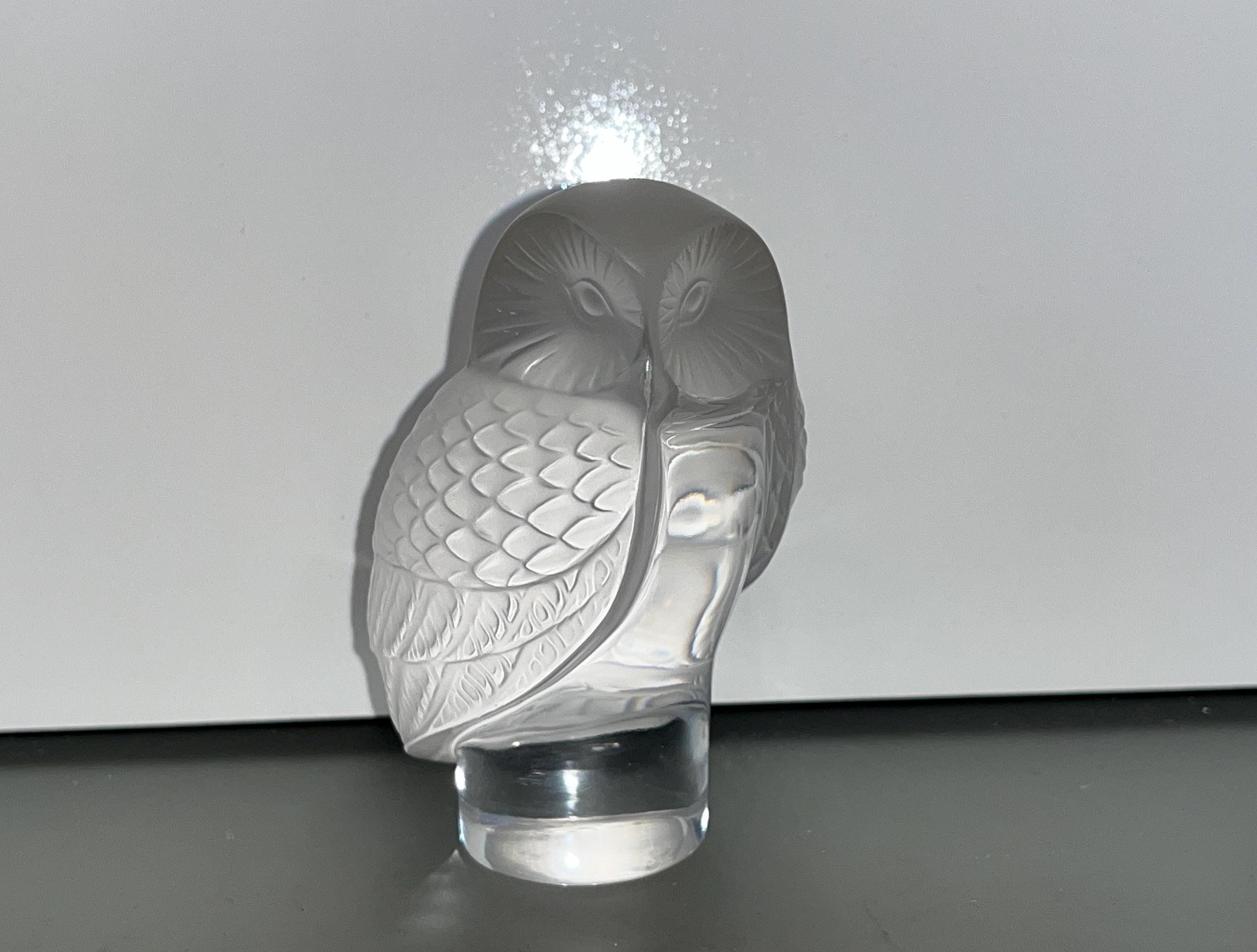 Lalique Owl Figure, Lalique Owl Paperweight, Waterford 3 1/2" Owl Figure, Signed Lalique Owl Fr