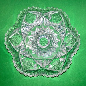 Antique American Brilliant Candy Dish, ABP Stars Cut Glass Dish, Hobstar 5&quot; Low Bowl, ABP Cut Glass Sawtooth Dish, Hobstar Scalloped Plate