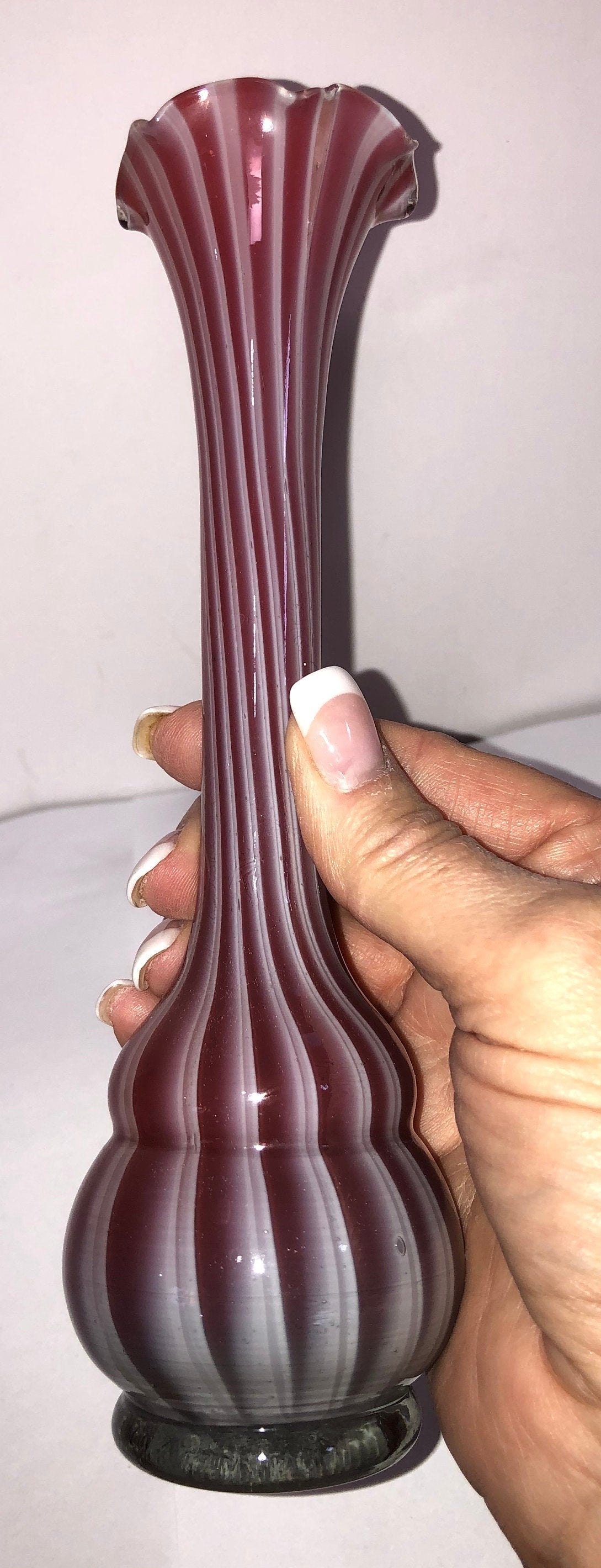 Glass Bud Vase Vintage Norleans White Orange Etsy