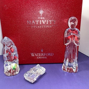 Vintage Waterford Nativity Holy Family, Signed Waterford 2828840024 Nativity Figures, Waterford Nativity Family Mary Joseph Jesus, in Box