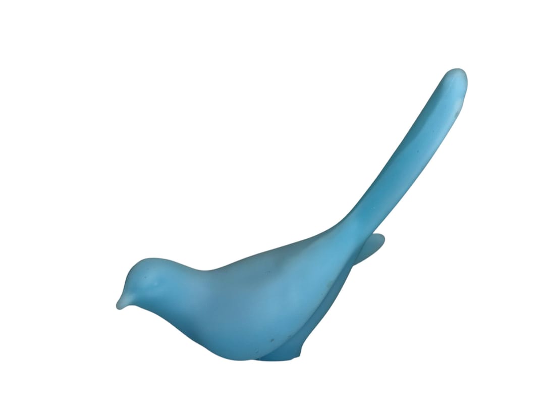 Fenton Blue Satin Long Tail Bird, Vintage Fenton Blue Long Tail