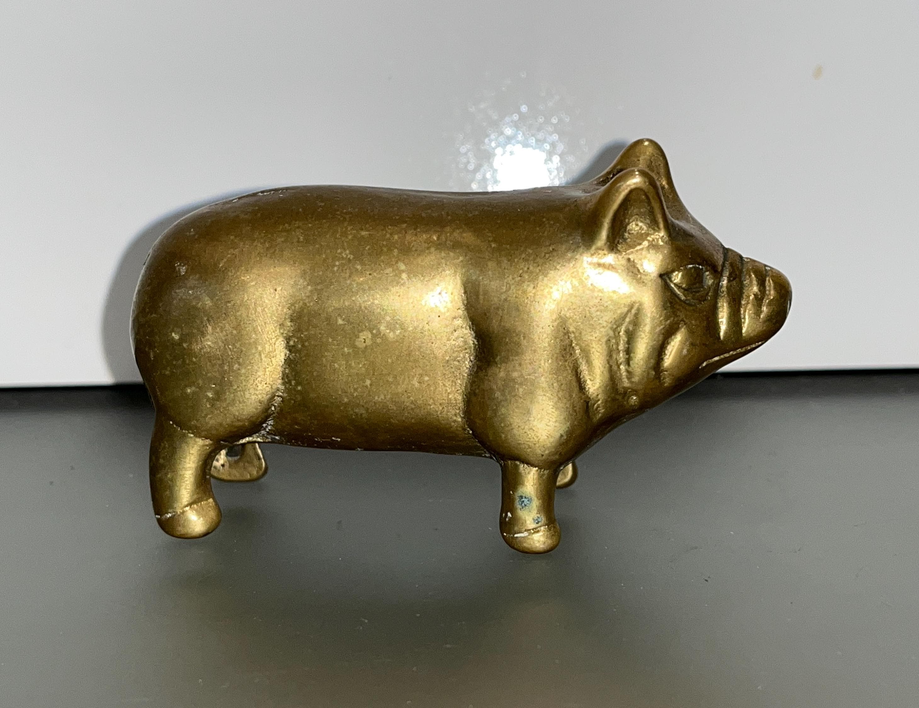 Mid Century Brass Pig, 3 1/4" Brass Pig, Brass Hog, MCM Standing Pig Statue, Vintage Pig, Brass Piglet, Mint