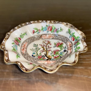 Vintage Coalport Indian Tree Trinket Dish, Coalport Indian Tree Ruffled Bowl, Coalport England Indian Tree 5&quot; Nut Dish, Coalport Sauce, Mint