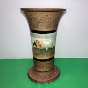 Antique Royal Bayreuth Vase, Royal Bayreuth Pastoral Scene Vase, Royal Bayreuth Cows Cattle Landscape Vase, Royal Bayreuth 1910 Vase, Good