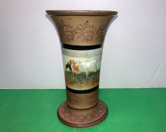 Antique Royal Bayreuth Vase, Royal Bayreuth Pastoral Scene Vase, Royal Bayreuth Cows Cattle Landscape Vase, Royal Bayreuth 1910 Vase, Good