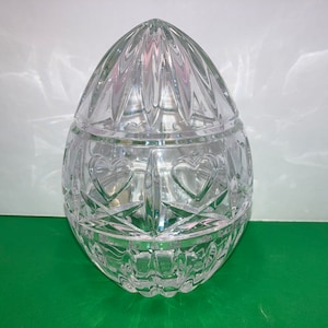Bohemian Large Crystal Egg Paper Weight, Vintage Czech Clear Crystal Egg Paper Weight, Vintage Crystal Egg Hearts, Crystal Egg 5 1/2&quot;, Mint