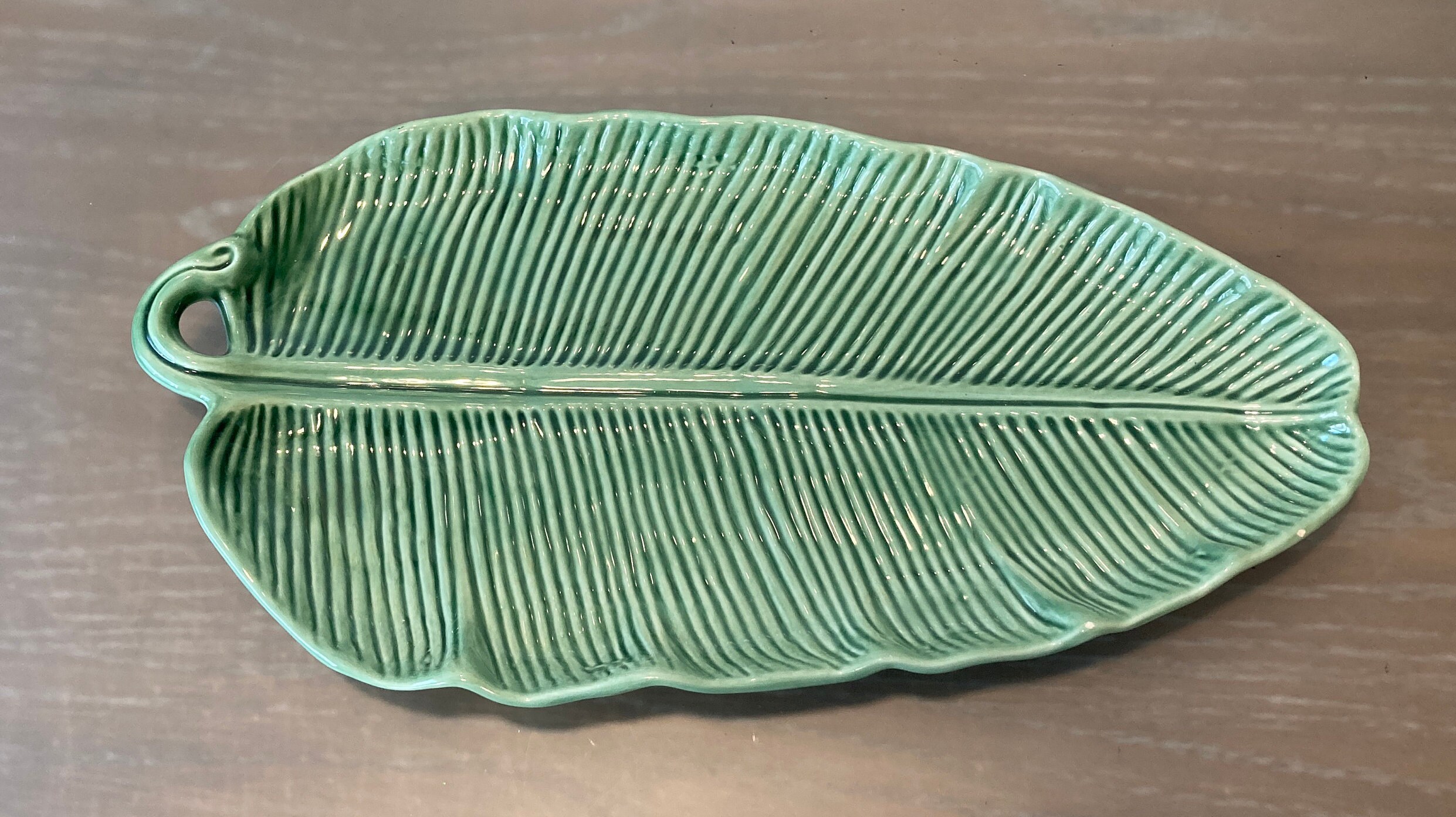 Vintage Majolica Green Leaf Platter Large Green Leaf Plate Etsy
