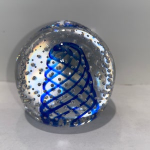Vintage Cobalt Swirl Blown Glass Paperweight, Controlled Bubble Paper Weight, Vintage Swirl Blue Art Glass, Vintage Glass Bubble Paperweight