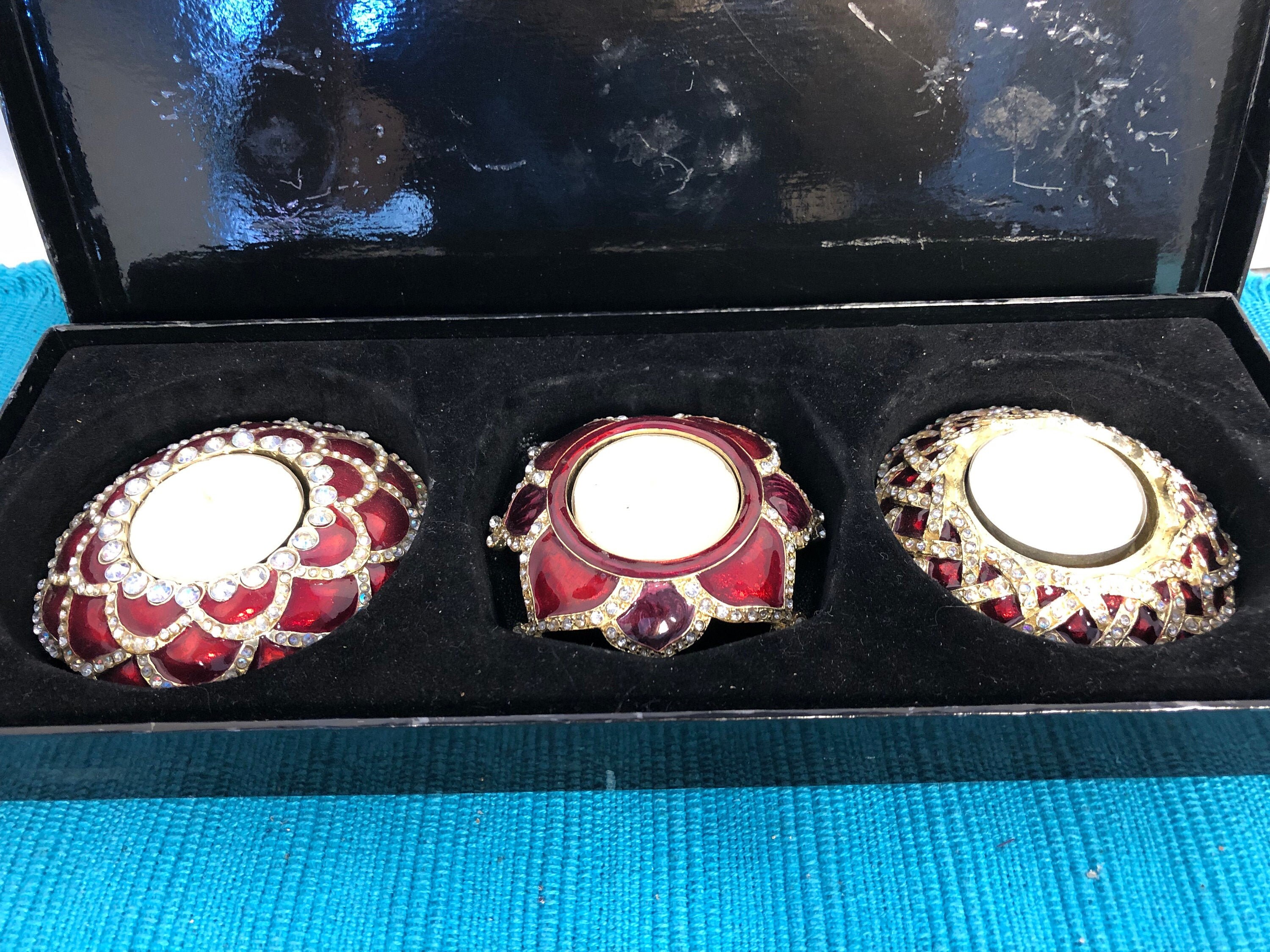 Set of 3 Rhinestone Candle Holders 3 Red Fancy Votive Candle Etsy
