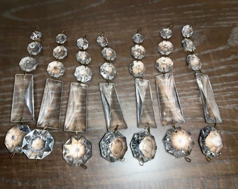 7 Square Prism Sets, Rectangle Antique Crystals, Antique Octagon Lot, antique chandelier Prism, Square Beveled Coffin Cut 6 1/2&quot; long String
