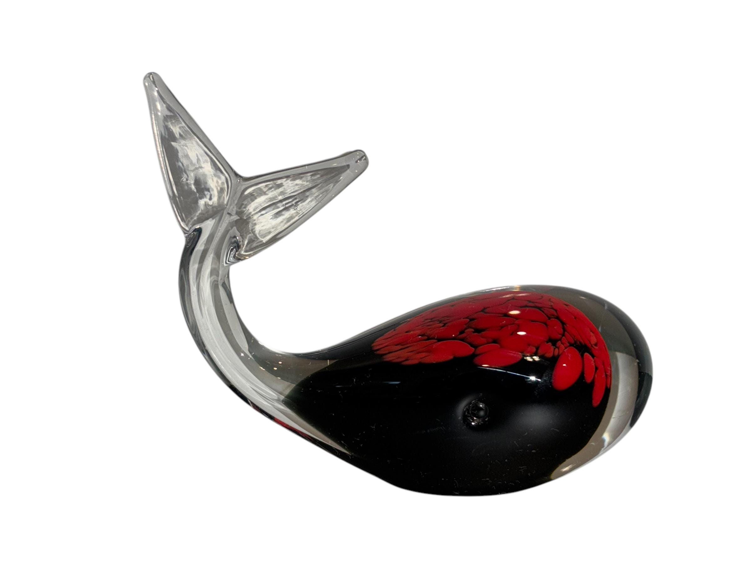 ムラーノガラス　　クジラ ヴィンテージ ムラーノ アートガラス クジラ、赤いケース入りアート