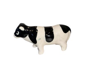 Vintage Mini Cow, Vintage Mini Ceramic Cow, 1" Cow Figure, Black White Cow, Mint