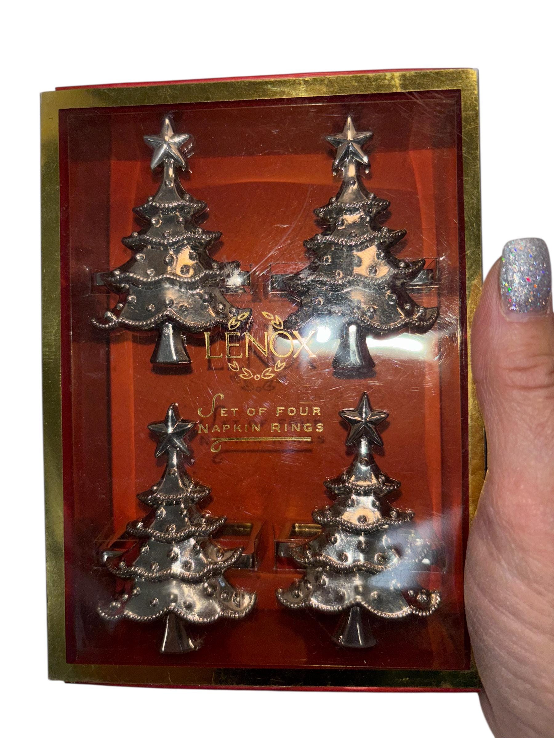 4 Pieces Lenox Napkin Rings, Lenox Christmas Silver Christmas Tree