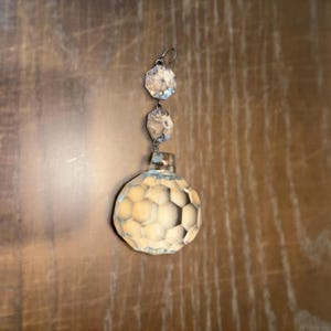 Bola central de araña antigua, cadena de araña de prismas colgantes de 3 5/8", prismas octagonales, bola redonda de araña, bola central de cristal facetado