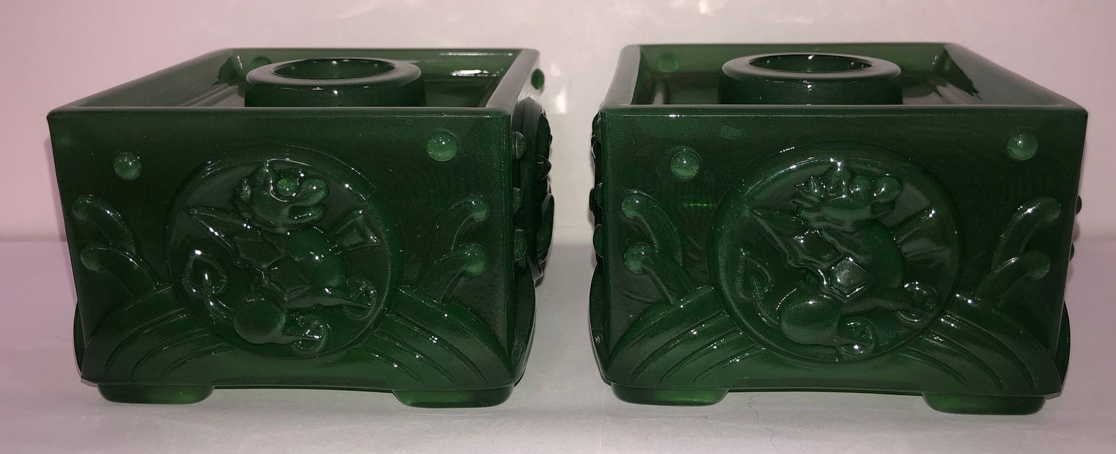 Pair of Imperial Glass Jade Candle Holders Imperial Glass Etsy