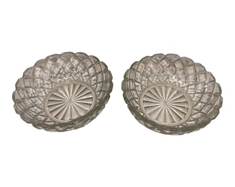 2 Vintage Indian Glass Sunflower Bowls, Indiana Notched Berry Bowl,  Diamond Pattern Glass 5" Bowls, Mint