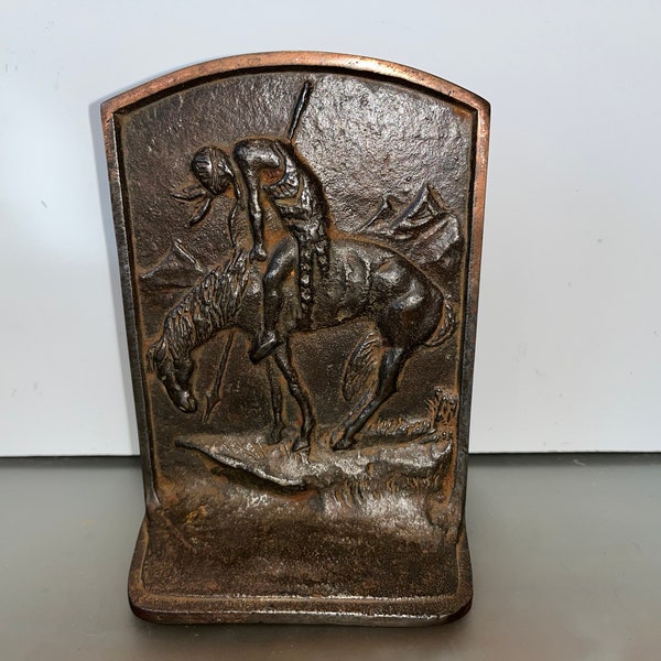 Antique Bronze End of the Trail Bookend, Bronze Native American Book End, Antique Western Horse Bookend, 1910 Horse and Rider Bookend, Good