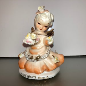 Vintage Lefton Wednesdays Child, Lefton Angel Figure, Japan Wednesday&#39;s Child Figure, Angel Figure Wednesday&#39;s Child Peach Dress