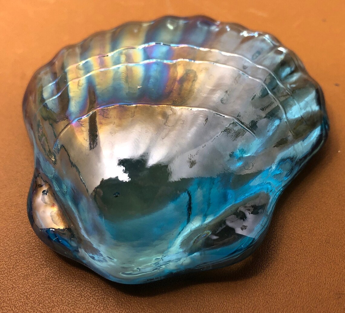Art Glass Shell Paper Weight Iridescent Light Blue Glass | Etsy