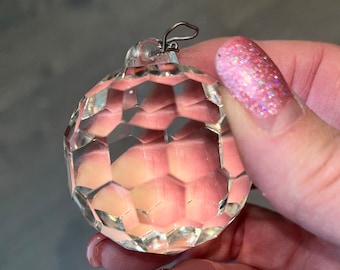 Antique Chandelier Center Ball, 2&quot; Hanging Prism Cut Crystal, Antique Round Chandelier Ball, Crystal Faceted Center Ball, Good