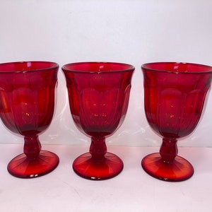 3 Red Amberina Stemmed Glasses, Vintage Noritake Provincial Red Water Goblets, Ruby Red 5 5/8&quot; Stemmed Glasses, Mint