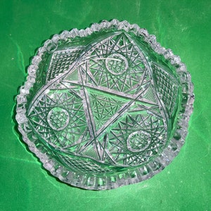 Antique American Brilliant Stars Candy, ABP Sawtooth Candy Dish, ABP Stars Cut Glass, Hobstar 5&quot; Low Bowl, Hobstar Bowl, READ