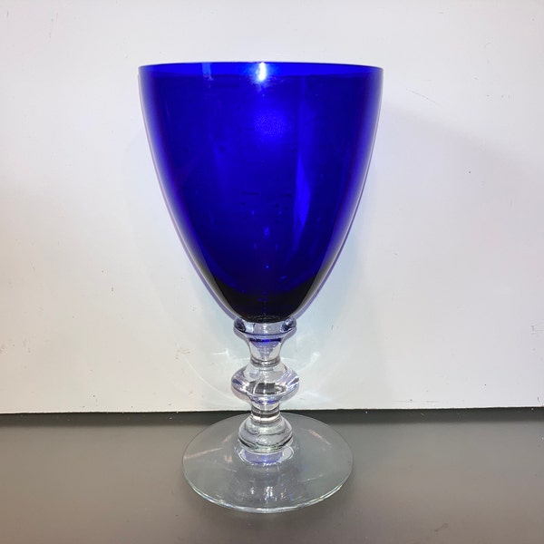 Morgantown Radiant Cobalt Clear Water Goblets, Morgantown Cobalt 6 1/4" Stemmed Glasses, Cobalt Blue Tall Water Goblets, BOTTOM CHIP