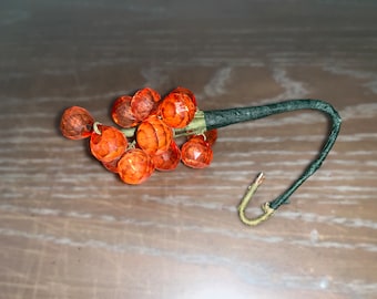 Vintage gefacetteerd oranje druiventrosornament, midden van de eeuw gefacetteerde mandarijn acrylcluster, gevormde druiventros, gefacetteerde druivenornament