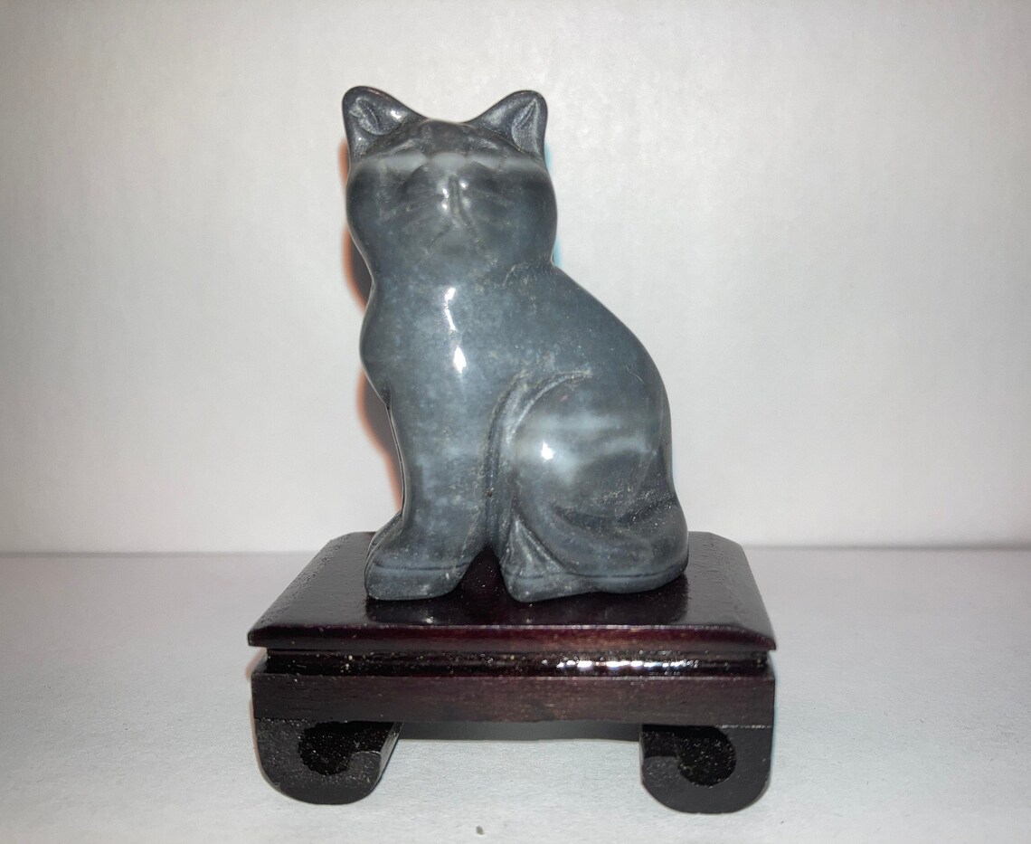 Carved Soapstone Cat Figure Soap Stone Cat Carved Gray Cat Etsy